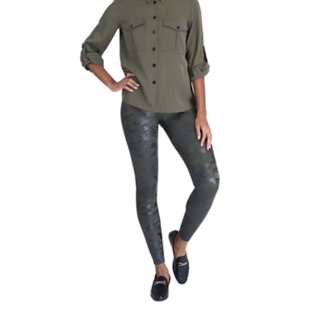 Spanx Faux Leather Camo Leggings - Green